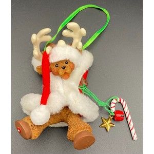 Kurt Adler Christmas Village Snowtown Reindeer Santa Suit Ornament Candy Cane 4"